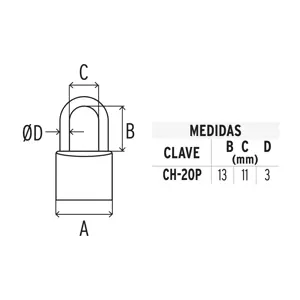 Hermex Candado de hierro color latón 20 mm, corto, caja, Basic
