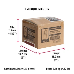 Candado de hierro 25 mm gancho largo en caja, Hermex