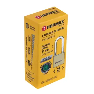 Hermex Candado de hierro color latón 25 mm, largo, caja, BASIC