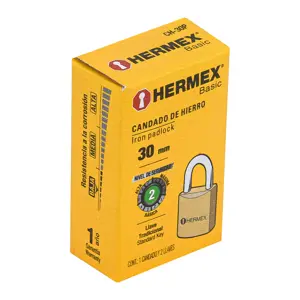 Hermex Candado de hierro color latón 30 mm, corto, caja, BASIC