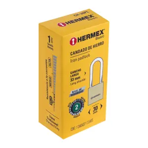 Hermex Candado de hierro color latón 30 mm, largo, caja, BASIC