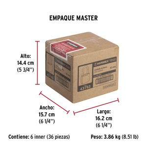 Candado de hierro 32 mm gancho largo en caja, Hermex
