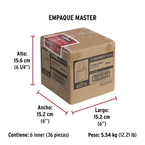 Candado de hierro 38 mm gancho corto en caja, Hermex