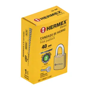 Hermex Candado de hierro color latón 40 mm, corto, caja, BASIC