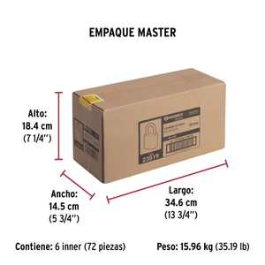 Hermex Candado de hierro color latón 50 mm, corto, caja, BASIC