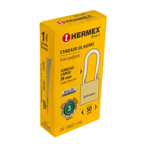 Hermex Candado de hierro color latón 50 mm, largo, caja, BASIC