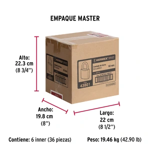 Candado de hierro 63 mm gancho corto en caja, Hermex
