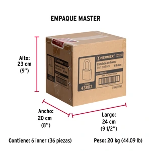 Candado de hierro 63 mm gancho largo en caja, Hermex