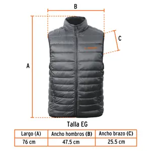 Chaleco de plumas para hombre, gris, EG, Truper