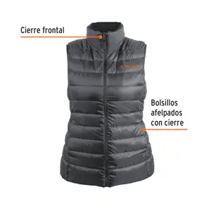 Chaleco de plumas para mujer, gris, M, Truper
