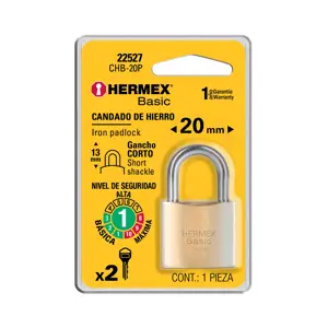 Hermex Candado de hierro color latón 20 mm, corto, blíster, BASIC