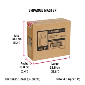 Candado de hierro 32 mm gancho corto en blíster, Hermex