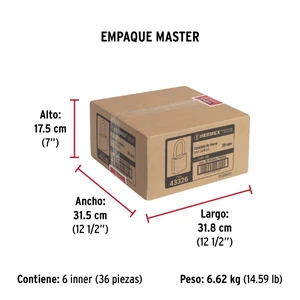 Candado de hierro 38 mm gancho largo en blíster, Hermex