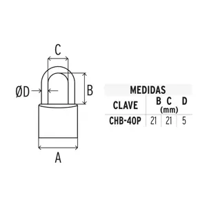 Hermex Candado de hierro color latón 40 mm, corto, blíster, Basic
