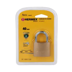 Hermex Candado de hierro color latón 40 mm, corto, blíster, BASIC