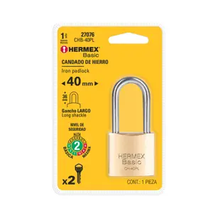 Hermex Candado de hierro color latón 40 mm, largo, blíster, BASIC
