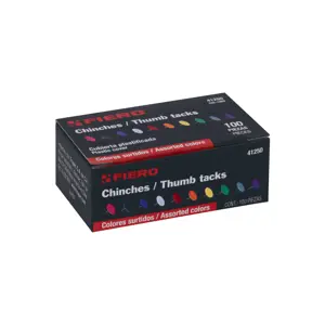 41250 / CHI-100X Caja con 100 chinches en 10 colores surtidos, Fiero