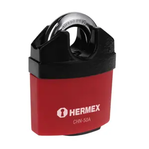 Hermex Candado de hierro 50 mm gancho protegido, llave anti-ganzúa