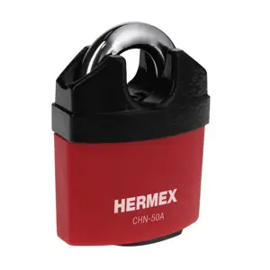 Hermex Candado de hierro 50 mm gancho protegido, llave anti-ganzúa