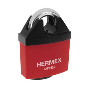 Hermex Candado de hierro 65 mm gancho protegido, llave anti-ganzúa