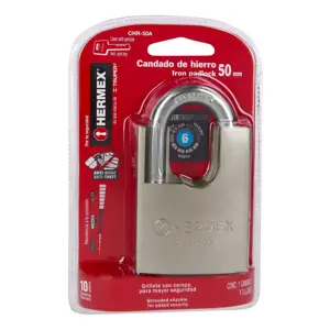 43313 / CHR-50A Hermex Candado de hierro 50 mm con coraza, llave anti-ganzúa