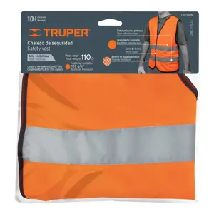 Truper Chaleco de seguridad naranja con cintas de alta visibilidad