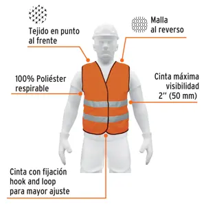 Truper Chaleco de seguridad naranja con cintas de alta visibilidad