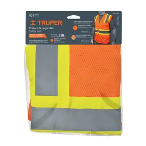 Truper Chaleco de seguridad naranja max visibilidad y 6 bolsas