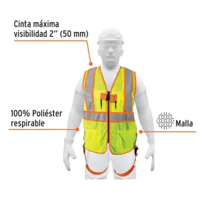 Truper Chaleco de seguridad para arnés, alta visibilidad, verde