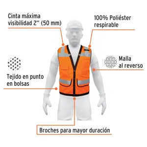 Chaleco seguridad reforzado naranja con bolsas, G, Expert