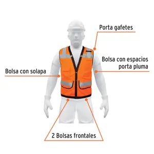 Chaleco seguridad reforzado naranja con bolsas, G, Expert
