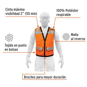 Chaleco seguridad reforzado naranja con bolsas, M, Expert
