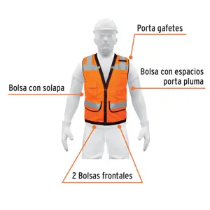 Chaleco seguridad reforzado naranja con bolsas, M, Expert