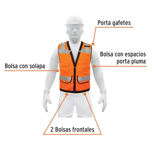Chaleco seguridad reforzado naranja con bolsas, XG, Expert