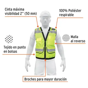 Chaleco seguridad reforzado verde con bolsas, G, Expert
