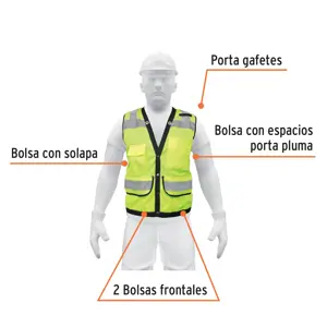 Chaleco seguridad reforzado verde con bolsas, G, Expert
