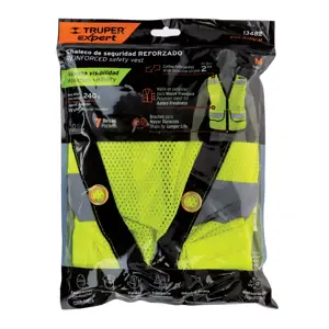 Chaleco seguridad reforzado verde con bolsas, M, Expert