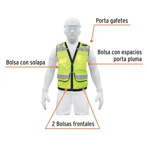 Chaleco seguridad reforzado verde con bolsas, M, Expert