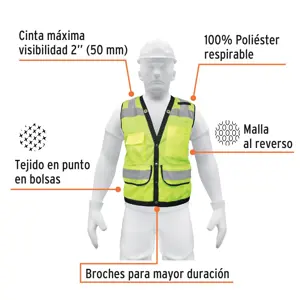 Chaleco seguridad reforzado verde con bolsas, XG, Expert