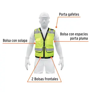 Chaleco seguridad reforzado verde con bolsas, XG, Expert