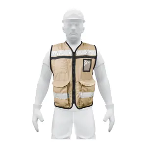 14668 / CHS-900B Truper Chaleco brigadista con cintas reflejantes, color beige