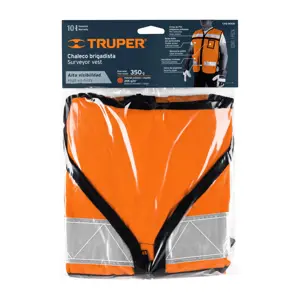 Truper Chaleco brigadista con cintas reflejantes, color naranja