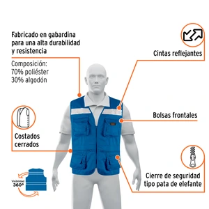 Chaleco brigadista reforzado, azul rey, G, TRUPER EXPERT