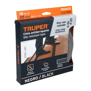 Truper Rollo de 18m de cinta antiderrapante negra 25mm con abrasivo