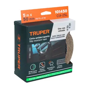 Truper Rollo de 5 m cinta antiderrapante fotolumini. 50 mm abrasivo
