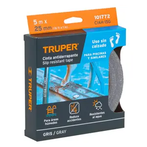 Truper Rollo de 5 m cinta antiderrapante 25mm gris p/áreas húmedas