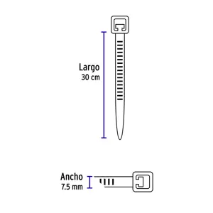 Volteck Bolsa c/10 cinchos plásticos 120 lb, 300 x 7.5 mm, naturales