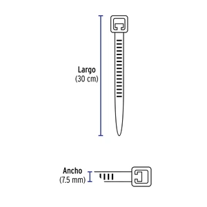 Bolsa con 10 cinchos plásticos 120 lb, 300 x 7.5 mm, negros