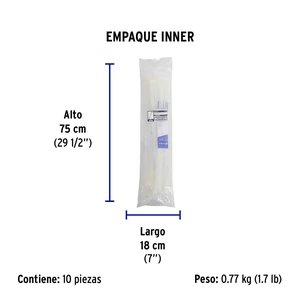 Volteck Bolsa c/10 cinchos plásticos 120 lb, 550 x 7.5 mm, naturales