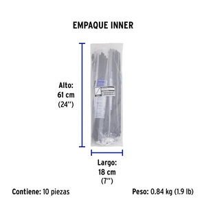 Bolsa con 10 cinchos plásticos 175 lb, 450 x 9 mm, negros